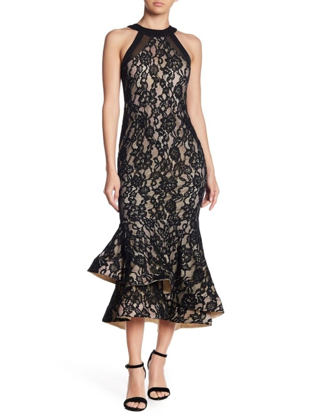 Gracia Mock Neck Lace Mermaid Dress Grown Womens Small Glam Formal Prom Evening